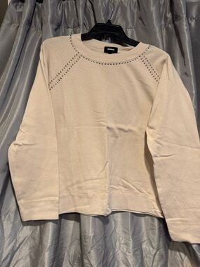 Monrow Cream Crewneck Sweatshirt with Stud Accents size large